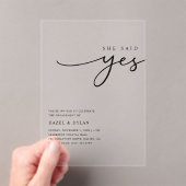 彼女はYesミニマル婚約パーティと言った澄ん アクリル招待状 (インサイチュ (ポータブル))