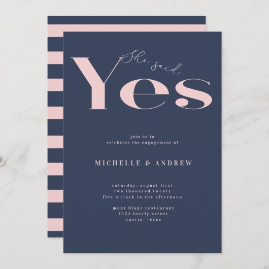 彼女はyesモダンタイポグラフィ婚約 招待状 (正面/裏面)