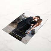 彼女はYesモダン写真婚約パーティ 箔招待状 (回転した状態)