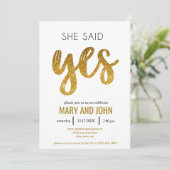 彼女はYesモダン金ゴールドグリッター婚約パーティ 招待状 (スタンド正面)