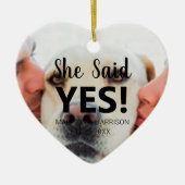 彼女はYes写真カスタム婚約クリスマスと言った セラミックオーナメント (正面)