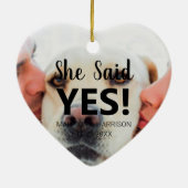 彼女はYes写真カスタム婚約クリスマスと言った セラミックオーナメント (裏面)