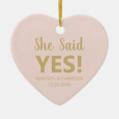 彼女はYes写真カスタム婚約クリスマスと言った セラミックオーナメント (正面)