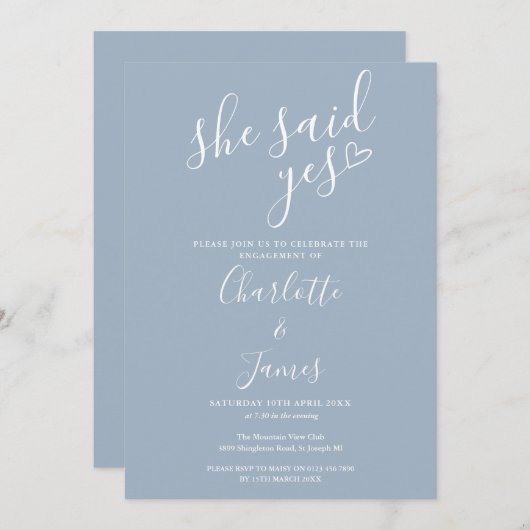 彼女はYes婚約パーティダスティブルーと言った 招待状 (正面/裏面)