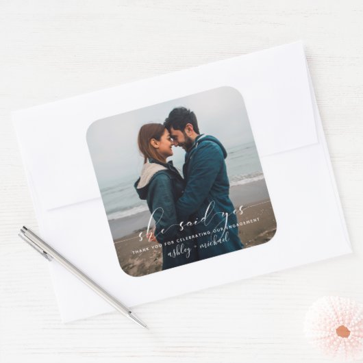 彼女はYes書道写真婚約感謝してい スクエアシール (封筒)