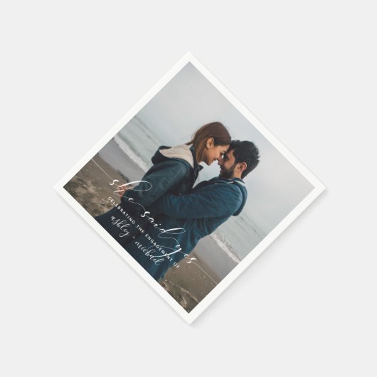 彼女はYes書道婚約パーティ写真と言った スタンダードカクテルナプキン (角)