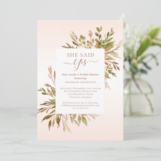 彼女はYes秋の緑のブライダルシャワーを言った 招待状 (スタンド正面)