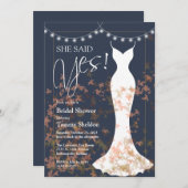 彼女はYes秋ブルーブライダルシャワー招待を述べた 招待状 (正面/裏面)