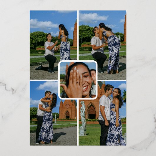 彼女はyes結婚の日付婚約の写真を言った 箔招待状 (裏面)