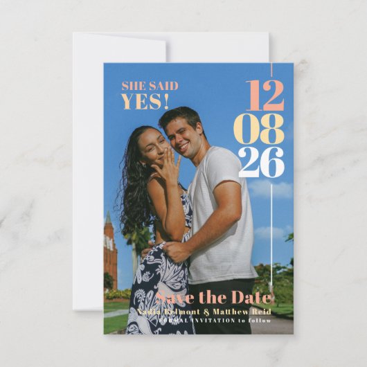 彼女はyes結婚の日付婚約写真の夏を言った セーブザデート (正面)