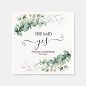 彼女はYes金ゴールドの緑の婚約を言った スタンダードカクテルナプキン (正面)