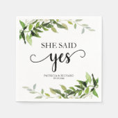 彼女はYes金ゴールドの緑の婚約を言った スタンダードカクテルナプキン (正面)