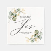 彼女はYes金ゴールドの緑の婚約を言った スタンダードカクテルナプキン (正面)