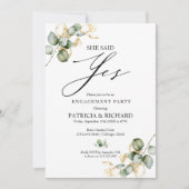 彼女はYes金ゴールドの緑の婚約パーティを言った 招待状 (正面)