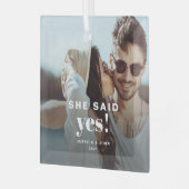 彼女はYes!ガラスモダン婚約したフォトオーナメント ガラスオーナメント (正面左)