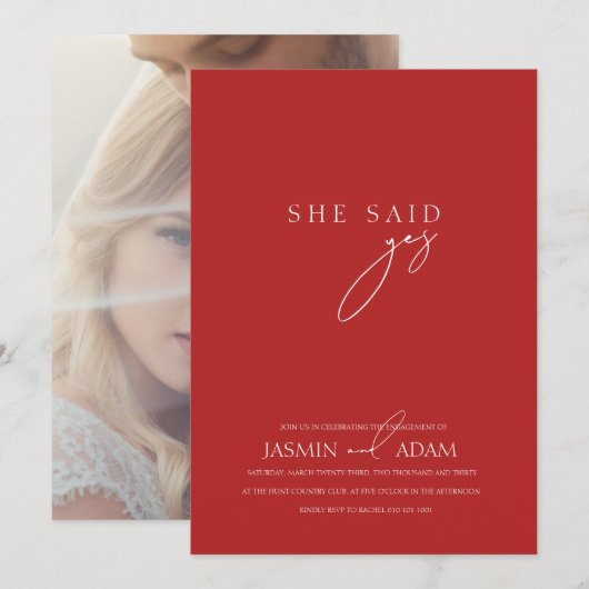 彼女はYes!クリムゾンレッド結婚スクリプトフォト 招待状 (正面/裏面)