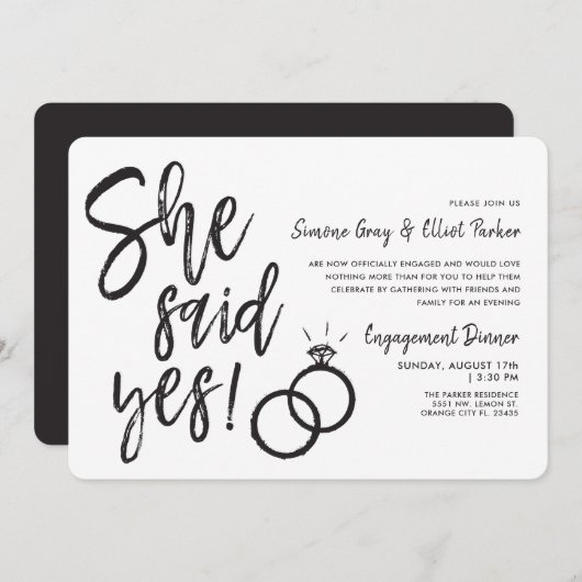 彼女はYes |デュアルリングや輪婚約ディナー 招待状 (正面/裏面)