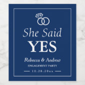 彼女はYes |ネイビーブルーリングや輪婚約パーティ ワインラベル (シングルラベル)