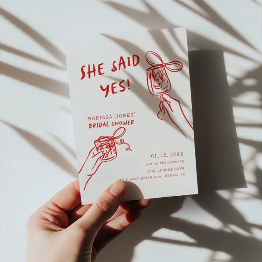 彼女はYes!ブライダルシャワー図解入りの、写真付きの 招待状