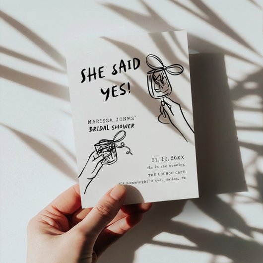 彼女はYes!ブライダルシャワー図解入りの、写真付きの 招待状