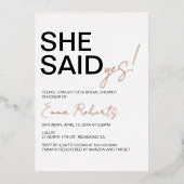 彼女はYes、ミニマルブライダルシャワーと言った 箔招待状 (正面)