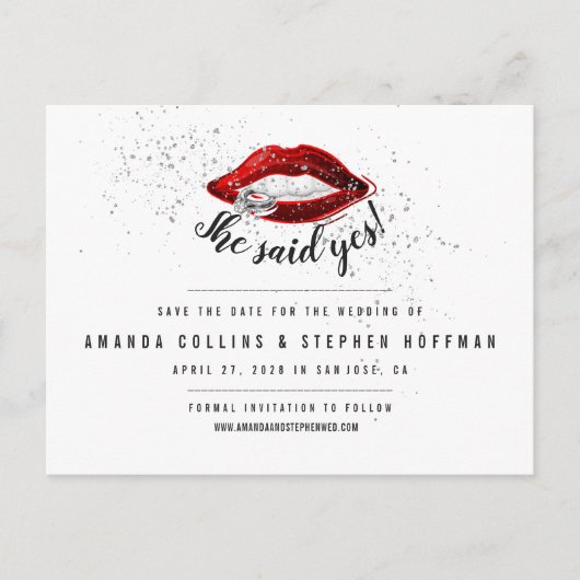 彼女はYes | モダン Chic Photo日付を保存 ポストカード (正面)