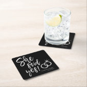 彼女はYes! |婚約パーティスクリプトブラック スクエアペーパーコースター (インサイチュ)