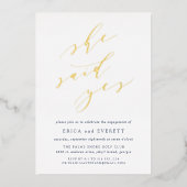 彼女はYes |書道婚約パーティ 箔招待状 (正面)