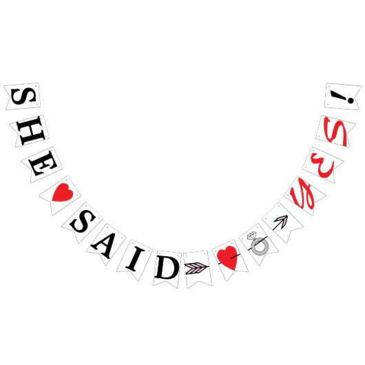 彼女はYES、赤いハート、ダイヤモンドリングや輪、そして矢を言った バンティングフラッグ (全)