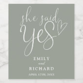 彼女はYes Engagement Party Sage Greenと述べた ワインラベル (シングルラベル)