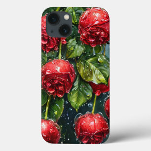 彼女へのエレガントなフラワーギフト、ロマンティックな赤いバラ iPhone 13ケース
