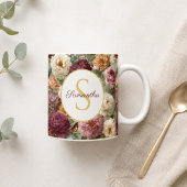 彼女へのエレガントな紫の花ギフト 名前入り コーヒーマグカップ