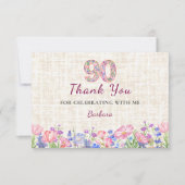 彼女へのエレガントな90歳の誕生日 - ピンクの花 サンキューカード (正面)