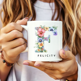 彼女へのカスタムフラワーアルファベットマグ、誕生日プレゼント コーヒーマグカップ