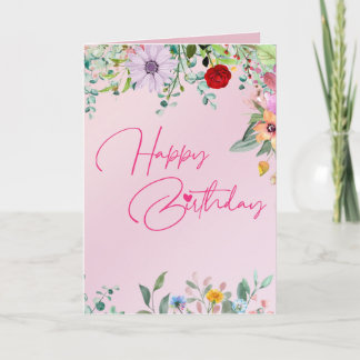 彼女へのピンクの花の誕生日カード カード