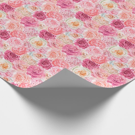 彼女へのピンクの花の誕生日 ブライダルシャワー ラッピングペーパー (角)