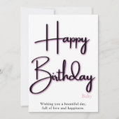 彼女へのピンクの誕生日カード 招待状 (正面)