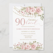 彼女へのピンクの90歳の誕生日招待状 招待状 (正面)