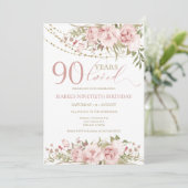彼女へのピンクの90歳の誕生日招待状 招待状 (スタンド正面)
