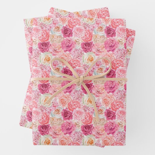 彼女へのピンクホワイトフラワーバースデー ブライダルシャワー ラッピングペーパーシート (インサイチュ)
