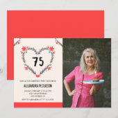 彼女へのフラワーハート75歳の誕生日招待状 招待状 (正面/裏面)