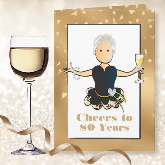 彼女へのユーモラスでおしゃれなスパンコール80歳の誕生日カード カード