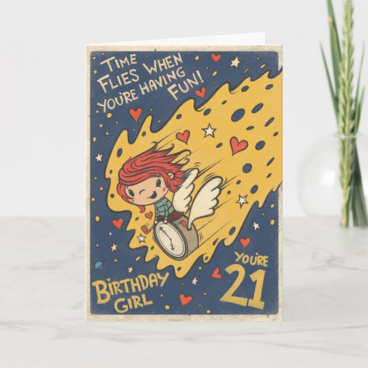 彼女へのレトロ風21歳の誕生日カード カード (正面)