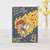 彼女へのレトロ風21歳の誕生日カード カード (黄色い花)