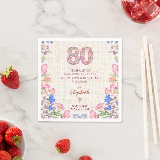 彼女への優雅な80歳の誕生日 - ピンクの花 スタンダードカクテルナプキン (インサイチュ)