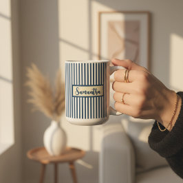 彼女への特別なギフトに最適なカスタムブルーストライプマグ または 先生へのプレゼントに コーヒーマグカップ