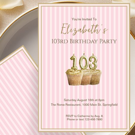 彼女への特別なピンクゴールドの103歳の誕生日招待状 招待状