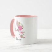 彼女への特別な贈り物 - ピンクの花柄モノグラムマグカップ マグカップ (正面左)