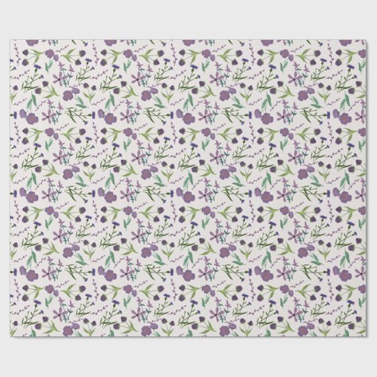 彼女への紫と緑の花模様の水彩ギフト ラッピングペーパー (フラット)