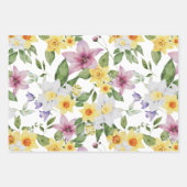 彼女への紫黄色白花緑の花束ギフト包装紙 ラッピングペーパーシート (正面)